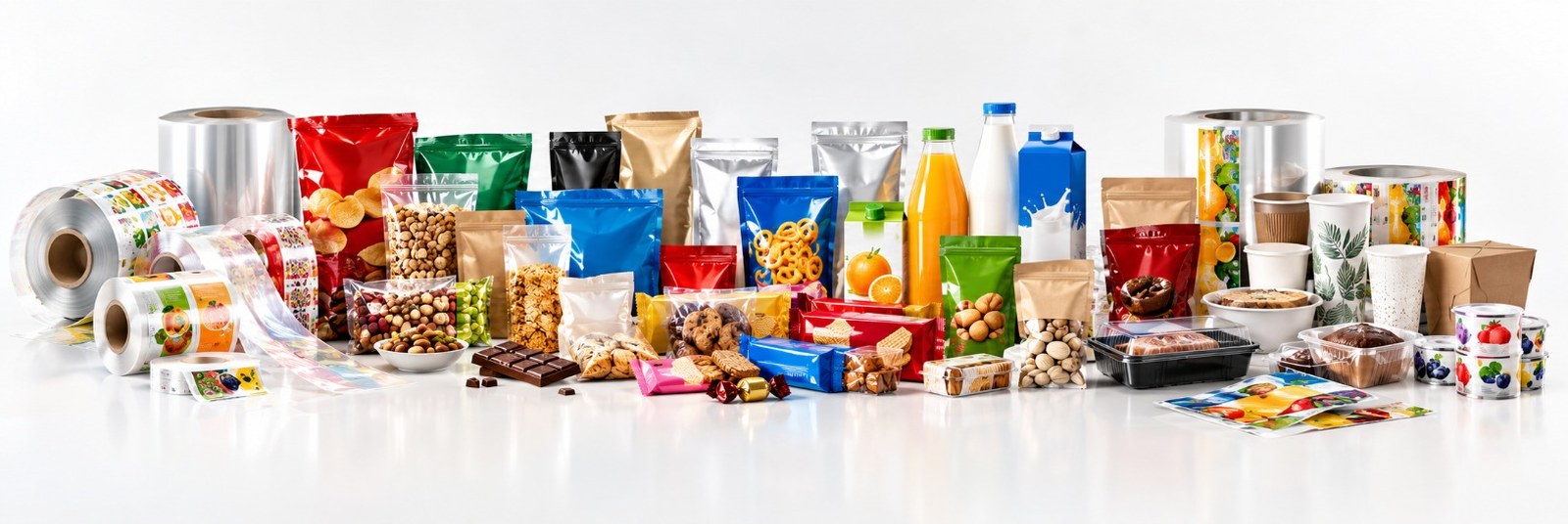 Printed films, laminated rolls, pouches, cartons and labels supplied by Crest Gate Trading
